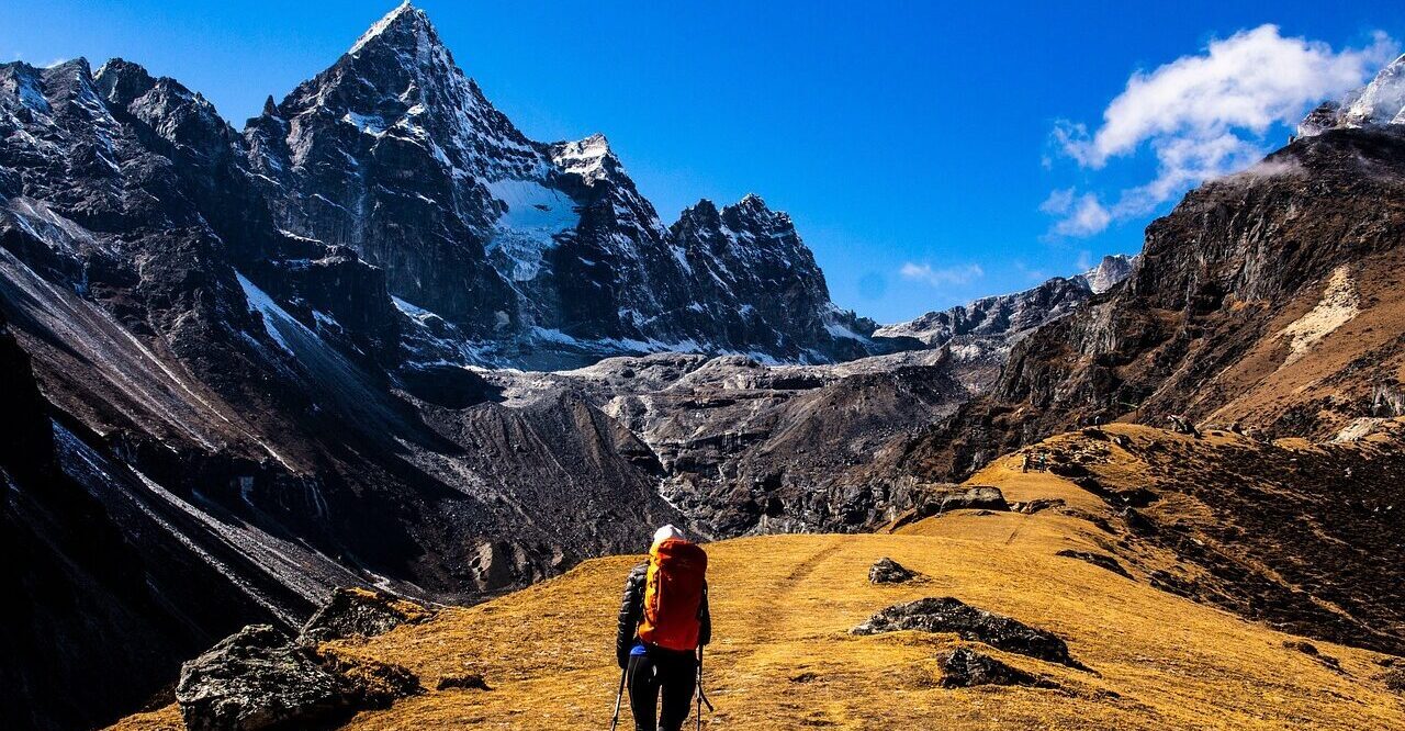 Solo trekking in Nepal in the Himalayan mountains